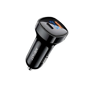 Carregador Acefast B4 para Carro USB-C + USB-A 66W Digital/Preto