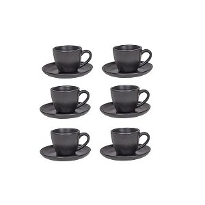 Jogo de Xícara Danny Home Cerâmica 100ml Obsidiana Fosca