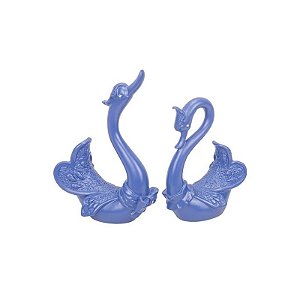 Par de Cisnes Decorativos de Resina Azul