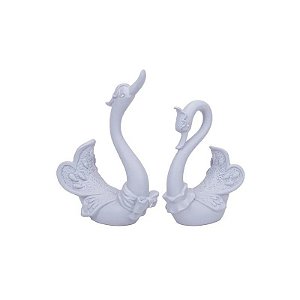 Par de Cisnes Decorativos de Resina Cinza