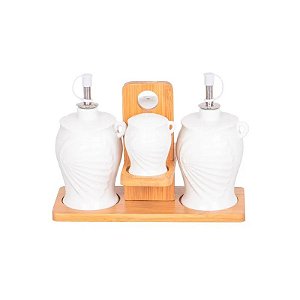 Conjunto de Temperos de Cerâmica – 4 Peças com Suporte