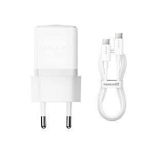 Carregador de Parede Baseus Baseus Palm Fast Charger 30 W Eu USB-C - Branco Lunar + Cabo USB-C