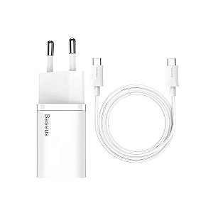 Carregador de Parede Baseus TZCCSUP-L02 Super Si 25 W USB-C - Branco + Cabo USB-C