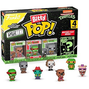 Boneco Splinter/ Raphael/ Rocksteady - Tartarugas Ninja - Funko Bitty POP! 4 Peças
