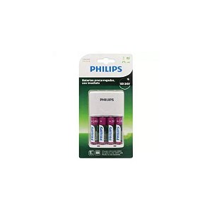 Carregador Philips SCB-2445NB/ 97 AAA/ AA com 4 Pilhas AA/ Bivolt