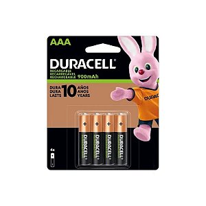 Jogo de Pilhas Recarregáveis Duracell AAA 900 Mah - 4 Unidades
