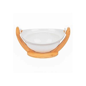 Tigela de Porcelana com Base de Madeira