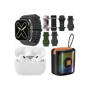 Kit Relógio K28 Combo 49 mm com Bluetooth + Fone de Ouvido Sem Fio + Caixa de Som Preto