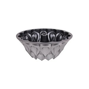 Forma Redonda Antiaderente Crown Bundt para Bolo, 24x10cm, Prateada