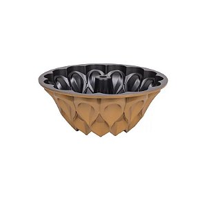 Forma Redonda Antiaderente para Bolo Crown Bundt, 24x10cm, Dourada