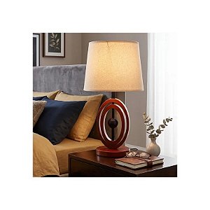 Abajur Decorativo Textura Trançada com Base de Madeira Marron - Claro
