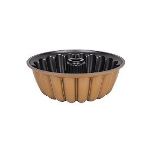 Forma Antiaderente Redonda para Bolo Bundt, 24x9cm, Dourada