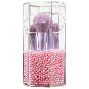 Kit de Pincéis e Pincéis Chatos + Caixa de Acrílico Ruby Face Y41969 (7 Peças)