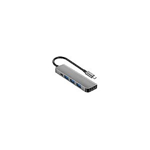 Hub USB-C 3.1 Satellite A-HUBC58 5 Portas / HDMI / 3 USB 3.0 / USB-C Fêmea - Cinza