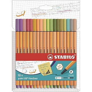 Caneta de Ponta Fina Stabilo 18 Point 88 Caneta Fineliner Cores Suaves - (18 Cores)