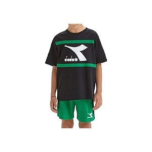 Conjunto Juvenil Diadora Kit Mangas Curtas Esporte Arte Preto