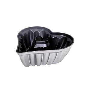 Forma de Bolo Bundt Em Formato de Coração, Antiaderente, 24X10CM, Prateada