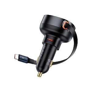 Carregador para Carro Baseus Enjoyment Pro Car 60 W com Cabo Retrátil USB-C - Preto (C00057802111-0)
