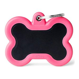 Placa de identificación MyFamily Hushtag Hueso HTA01PINKMP - Rosa/Negro