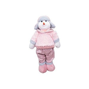 Boneco de Neve 48CM - Rosa, Branco e Prata