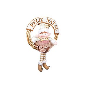 Enfeite de Natal Pendurado "Feliz Natal" com Boneca Elfa 51CM