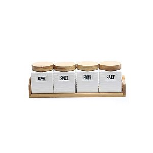 Jogo de Potes de Cerâmica – 4 Peças 9X7 CM + Suporte