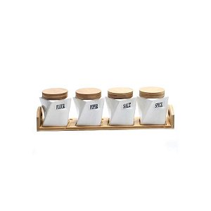Potes de Cerâmica – Conjunto com 4 Unidades 7X10 CM + Suporte