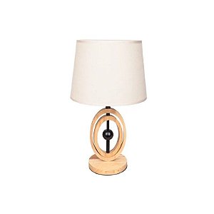 Abajur Decorativo Textura Trançada com Base de Madeira - Bege