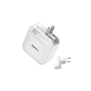 Fonte Carregador Yookie KI35Y - 65W/20W - USB-C/USB 3.0 - Bivolt - Branco
