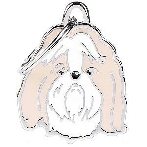 Placa de identificação MyFamily Friends Cachorro Shih Tzu MF16NGREY - Branco/Dourado