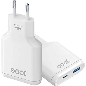 Carregador de Parede Joog Flat PD Charger FCH65 65W UltraFast USB-C + USB-A
