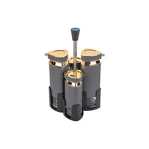 Porta Temperos Giratório Inox Cinza Redondo 4 Peças