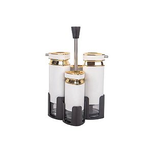 Porta Tempero Giratório Condimento Inox Branco Redondo 4 Peças