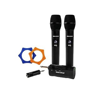 Kit de Microfone Mega Star MIC2208 Sem Fio - Preto 2 Peças