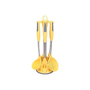 Conjunto de Utensílios com Suporte Giratório Amarelo