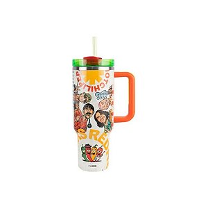 Copo Térmico Weedoo Red Hot Chili Peppers - 1.2L - com Canudo - Branco e Laranja