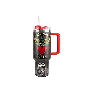 Copo Térmico Weedoo Bon Jovi - 1.2L - com Canudo - Preto e Vermelho