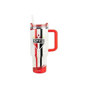Copo Térmico Weedow São Paulo - 1,2L - com Canudo - Branco e Vermelho
