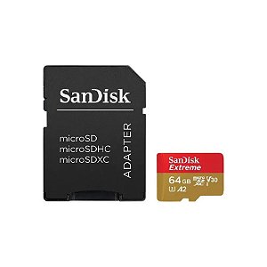 Cartão de Memória Micro SD de 64GB Sandisk Extreme SDSQXAH-064G-GN6AA - Vermelho/Dourado