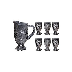 Jogo de Jarra e Copos de Vidro 13,5x7 cm - 7 Peças Escuro