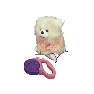 Cachorro de Pelúcia MZ-089 - Branco/Rosa
