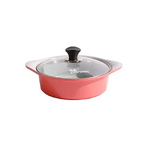 Panela de Cerâmica Ecoramic com Tampa Rosa 22CM