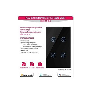 Interruptor Touch Zigbee Homie Esp 4 Vias Interno HSS04TR-BLK Preto