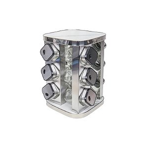 Condimentador Giratório de Inox com 12 Frascos de Vidro