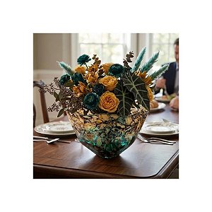 Vaso de Vidro Soprado - Verde com Dourado