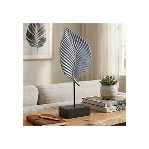 Estátua Decorativa em Forma de Folha 41 cm Cinza