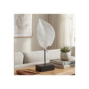 Estatua Decorativa Em Formato de Folha 41 CM Branco