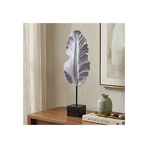 Enfeite de Resina em Forma de Folha 54 CM Cinza