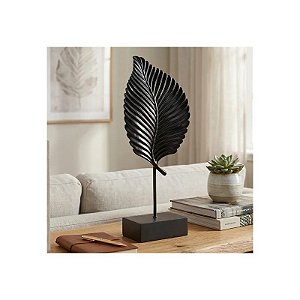 Estátua Decorativa em Forma de Folha 41 cm Preto