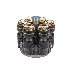 Suporte Giratório para Temperos 6 Peças Inox Preto Redondo